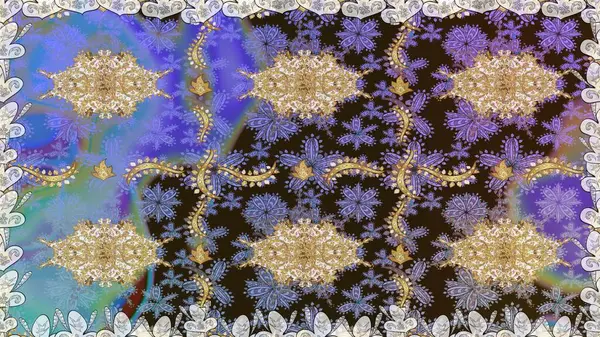 Noel, kar tanesi, yeni yıl 2019. Kahverengi renklerde, altın elementlerle kusursuz klasik desen.