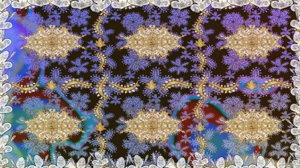 Altın elementli kahverengi renkler. Raster illüstrasyonu. Raster altın desen. Kusursuz altın desenli bukleler. Doğu tarzı arabesk.