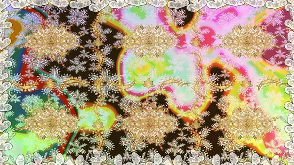 Tarafsız renkler üzerinde klasik oryantal desen. Damask pürüzsüz süsü. Geleneksel raster ve altın desen.