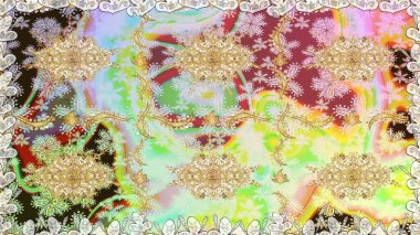 Altın elementlerle nötr renklerde altın desen. Düz elle çizilmiş klasik koleksiyon. Raster altın pürüzsüz desen. Arkaplan, kumaş, altın duvar kağıdı.