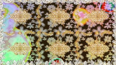 Davetiyeler, kartlar, web sayfası için Raster illüstrasyon. Kahverengi renklerde altın element. Altın desenli çiçek dekoru. Çizgi sanatı tasarım şablonu için kusursuz sınır. Doğu tarzı ögesi.