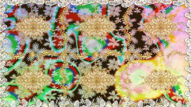 Raster illüstrasyonu. Tarafsız renklerde, altın elementlerle klasik, pürüzsüz desen.