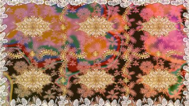 Klasik klasik klasik arka plan. Kusursuz klasik raster altın desenli. Kahverengi renklerde altın desenler ve altın elementler. Geleneksel oryantasyon süsü.