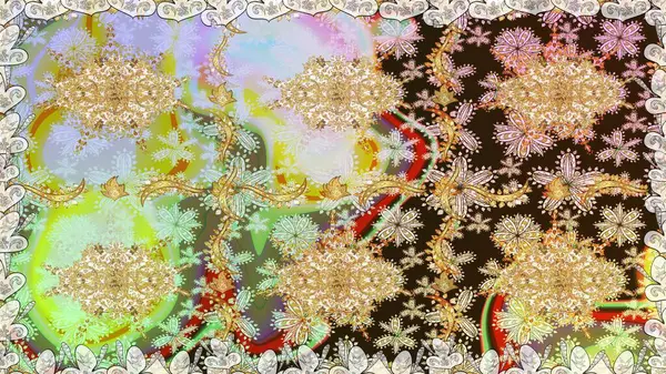 Kusursuz altın desenli bukleler. Raster altın desen. Altın elementli nötr renkler. Raster illüstrasyonu. Doğu tarzı arabesk.