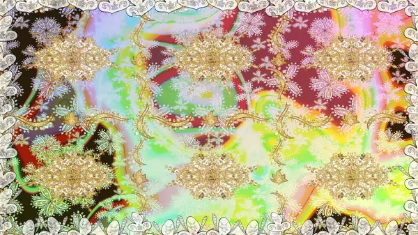 Altın elementlerle nötr renklerde altın desen. Düz elle çizilmiş klasik koleksiyon. Raster altın pürüzsüz desen. Arkaplan, kumaş, altın duvar kağıdı.