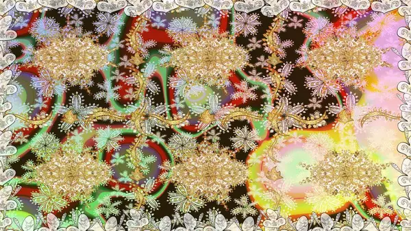 Tarafsız renklerde altın element. Antika altın tekrarlanabilir duvar kağıdı. Barok tarzında altın çiçekli süs. Damask pürüzsüz tekrarlama deseni.