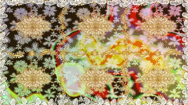 Tarafsız renklerde altın element. Antika altın tekrarlanabilir duvar kağıdı. Damask pürüzsüz yineleme kalıbı. Barok tarzında altın çiçekli süs..