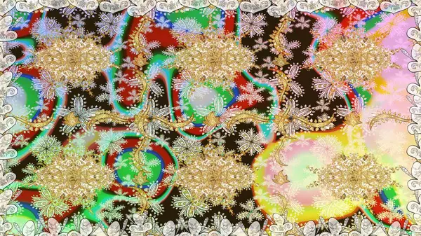 Raster illüstrasyonu. Tarafsız renklerde, altın elementlerle klasik, pürüzsüz desen.