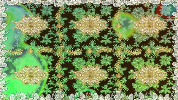 Kusursuz soyut bir arkaplan. Oriental raster klasik yeşil ve altın desenli. Raster illüstrasyonu.