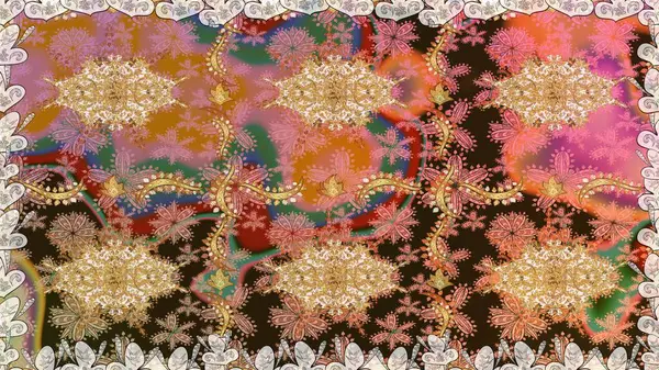 Klasik klasik klasik arka plan. Kusursuz klasik raster altın desenli. Kahverengi renklerde altın desenler ve altın elementler. Geleneksel oryantasyon süsü.