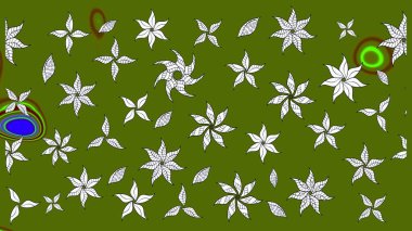 Raster deseni. Bahar çiçekleri dallı desen, yeşil renkler çiçekli siluet.