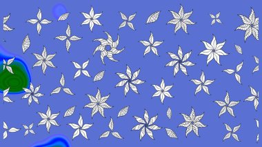 Raster Illustrasyon 'daki Çiçek Deseni' nin son moda çizimi. Renkli Yaz Temalı eskiz kalıbı. Mavi renkli çiçekler. Düz Çiçek Elementleri Tasarımı.