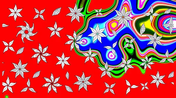 Raster illüstrasyonundaki çiçek desenli çizim. Kırmızı renklerde. Raster illüstrasyonu. Güzel kumaş deseni.