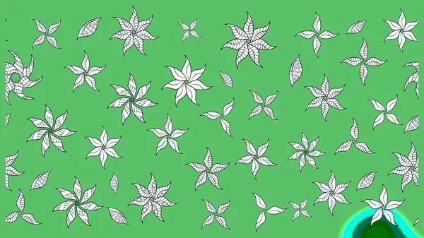 Raster Çiçek İllüstrasyonu güzel tekstil. Yeşil renkli etnik çiçeklerle zarif eskiz deseni.