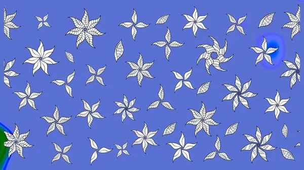 Düz Çiçek Elementleri Tasarımı. Renkli Yaz Temalı eskiz kalıbı. Raster Illustrasyon 'daki Çiçek Deseni' nin son moda çizimi. Mavi renkte çiçekler.