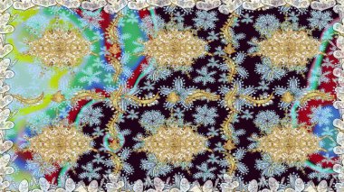 Altın elementlerle nötr renklerde altın desen. Kusursuz klasik altın desen. Raster geleneksel oryantasyon süsü.