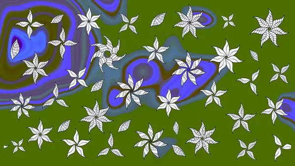 Yeşil renklerde. Raster illüstrasyonu. Yeşil renkte yeşil papatya deseni.