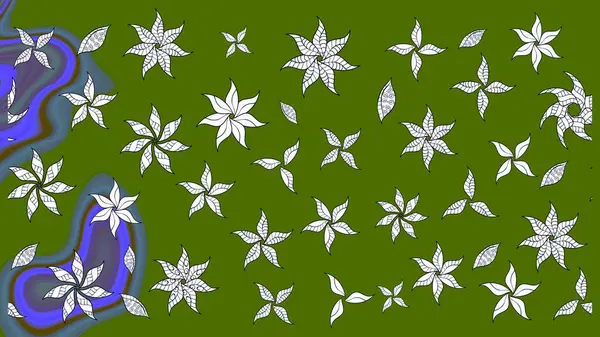 Düz Çiçek Elementleri Tasarımı. Sketch Colour Spring Theme eskiz kalıbı. Yeşil renkli çiçekler. Sevimli çiçek raster deseni.