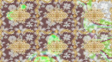 Lüks, kraliyet ve Viktorya dönemi konsepti. Kahverengi yerine altın rengi barok çiçekli eskiz deseni. Süslü raster dekorasyonu. Kahverengi renklerde altın element.