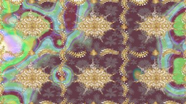 Tasarım şablonu için çizgi çizimi sınırı. Kahverengi renklerde altın element. Doğu tarzı element. Davetiyeler, kartlar, web sayfası için Raster illüstrasyon. Altın çizgili çiçek dekoru.