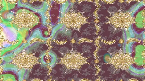 Tasarım şablonu için çizgi çizimi sınırı. Kahverengi renklerde altın element. Doğu tarzı element. Davetiyeler, kartlar, web sayfası için Raster illüstrasyon. Altın çizgili çiçek dekoru.