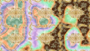 Tarafsız renkler üzerinde klasik oryantal desen. Geleneksel raster ve altın desen. Damask taslak süsü.