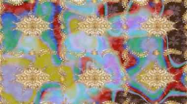 Geleneksel klasik altın desen. Altın elementlerle nötr renklerde altın desen. Barok tarzında eskiz oryantal süsü. Raster doğulu süsü.