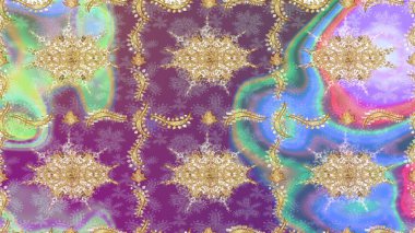 Tarafsız renklerde altın tekrarlayan elementlerle soyut arkaplan. Eskiz oryantal klasik altın desen.