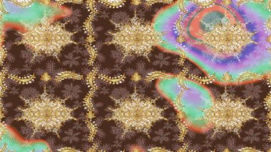 Raster golden mehndi. Kahverengi renkte desen. Kına dövmeli süs çiçekleri, altın çıkartmalar, mehndi ve yoga tasarımı, kartlar ve parmak izleri..