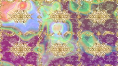 Çizim altın desenli bukleler. Raster altın desen. Altın elementli nötr renkler. Doğu tarzı arabesk. Raster illüstrasyonu.