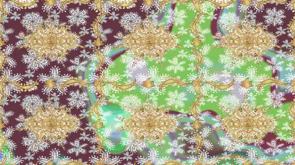 Sembol bayramı, yeni yıl kutlamaları, altın desenler. Kış kar dokusu duvar kağıdı. Tarafsız renklerde altın kar taneleri. Noel Altın Kar Tanesi çizim kalıbı.