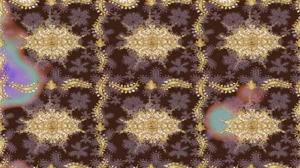 Lüks, kraliyet ve Viktorya dönemi konsepti. Raster klasik barok çiçek deseni altın rengi. Kahverengi renklerdeki altın desenli altın elementler. Süsleme.