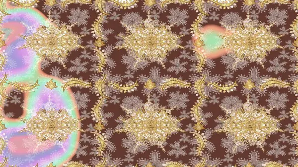 Barok tarzında eskiz oryantal süsü. Kahverengi renklerde altın desenler ve altın elementler. Geleneksel klasik altın desen. Raster doğulu süsü.