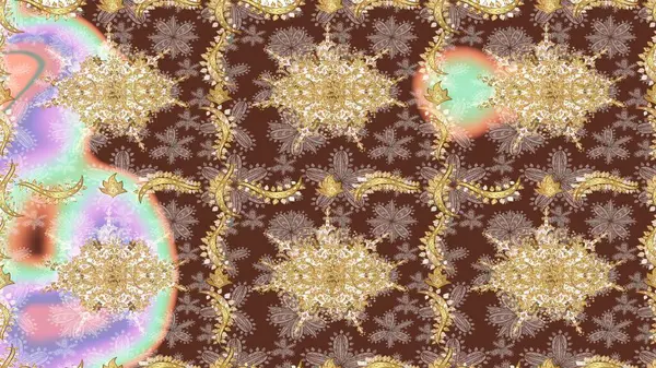 Kahverengi renklerde altın elementler. Geleneksel klasik Raster Golden. Barok tarzında eskiz doğulu süsü..