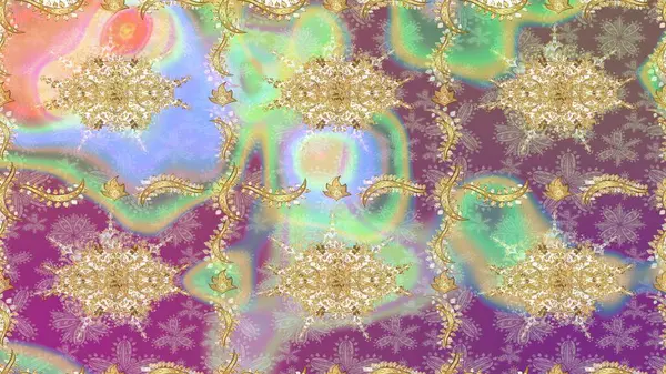 Çizim altın desenli bukleler. Raster altın desen. Altın elementli nötr renkler. Doğu tarzı arabesk. Raster illüstrasyonu.