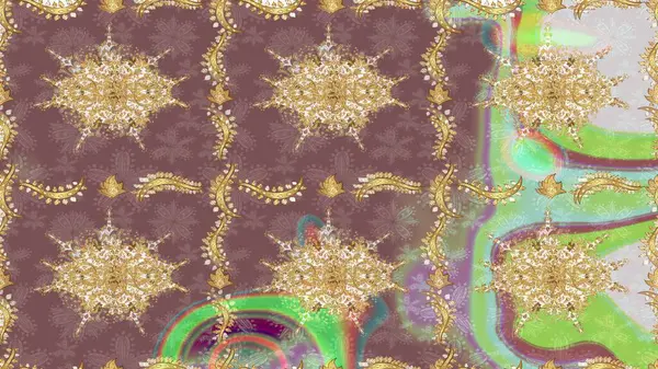 Tarafsız ve altın desenli. Tekrarlayan ögelerle soyut arkaplan çiz. Zarif raster klasik desen.