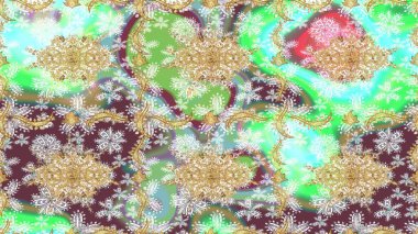 Süslü dekorasyon. Lüks, kraliyet ve Viktorya dönemi konsepti. Tarafsız renklerdeki altın desenler ve altın elementler. Raster klasik barok çiçek desenli altın rengi..