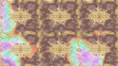 Çizim altın desenli bukleler. Raster altın desen. Doğu tarzı arabesk. Raster illüstrasyonu. Altın elementli bej renkler.