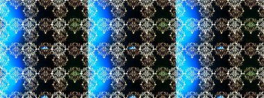 Raster geometrik arka plan. Altın rengi, kusursuz çizim. Senin tasarımın için, duvar kağıdı. Altın desenli siyah, mavi ve nötr renklerde altın çiçekli elementler.