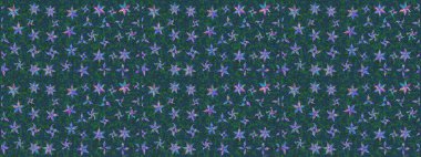 Yumuşak, mavi renkte bahar çiçekleri. Çiçekli yumuşak bir eskiz şekli. Raster çiçekleri klasik tarzda çizilmiş. Raster illüstrasyonu.