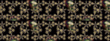 Renkli Yaz Temalı Kusursuz Arkaplan. Çiçekli kusursuz retro desen. Düz Çiçek Elementleri Tasarımı. Siyah renkte çiçekler.