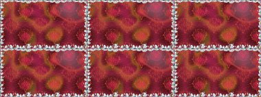 Ağaç dallı bahar çiçekleri, çiçek siluetiyle kırmızı renkte desen. Raster deseni.