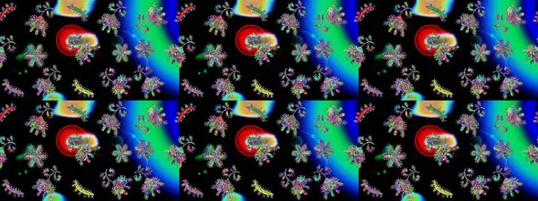 Kar tanelerinin soyut arkaplanlı Noel şablonu. Siyah, mavi ve yeşil kar taneleri. Raster illüstrasyonu. Noel ve Yeni Yıl moda baskıları için tatil tasarımı.