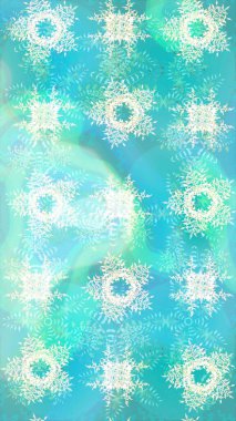 Arkaplanda soyut kar taneleri olan düz tasarım. Kar taneleri arka planda. Raster illüstrasyonu. Kar tanesi süsleme deseni. Kar taneleri deseni.