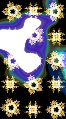 Raster illüstrasyonu. Renkli arka planda izole tatlı kar taneleri. Güzel kar tanesi. Yuvarlak raster kar tanesi. Soyut kış siyah, beyaz ve menekşe süsleri.