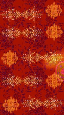 Küçük çiçekteki sevimli çiçek deseni. Raster deseni. Raster illüstrasyonu. Kibar, yaz çiçekleri kırmızı, turuncu ve mor renkler.