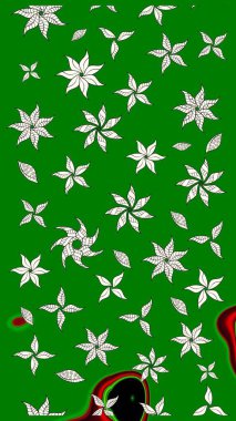 Raster Çiçek İllüstrasyonu 'nun şirin tekstili. Yeşil renkli etnik çiçeklerle zarif eskiz deseni.