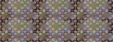 Renkli, pürüzsüz desen. Çiçek duvar kâğıdı. Yeşil renkli şirin tekstil. Raster illüstrasyonu. Çiçek arka planı.