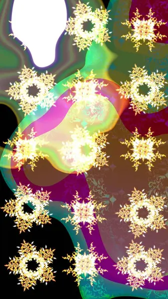 Kar taneleri radyal kahverengi ve yeşil renkler. Renkli arka planda güzel kar taneleri. Raster illüstrasyonu..