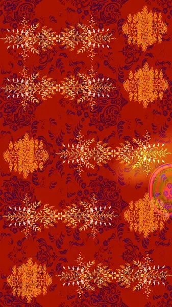 Küçük çiçekteki sevimli çiçek deseni. Raster deseni. Raster illüstrasyonu. Kibar, yaz çiçekleri kırmızı, turuncu ve mor renkler.